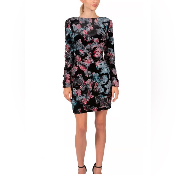 Dress the Population Lola Sequined Cocktail Long Sleeved Dress - Picture 4 of 7